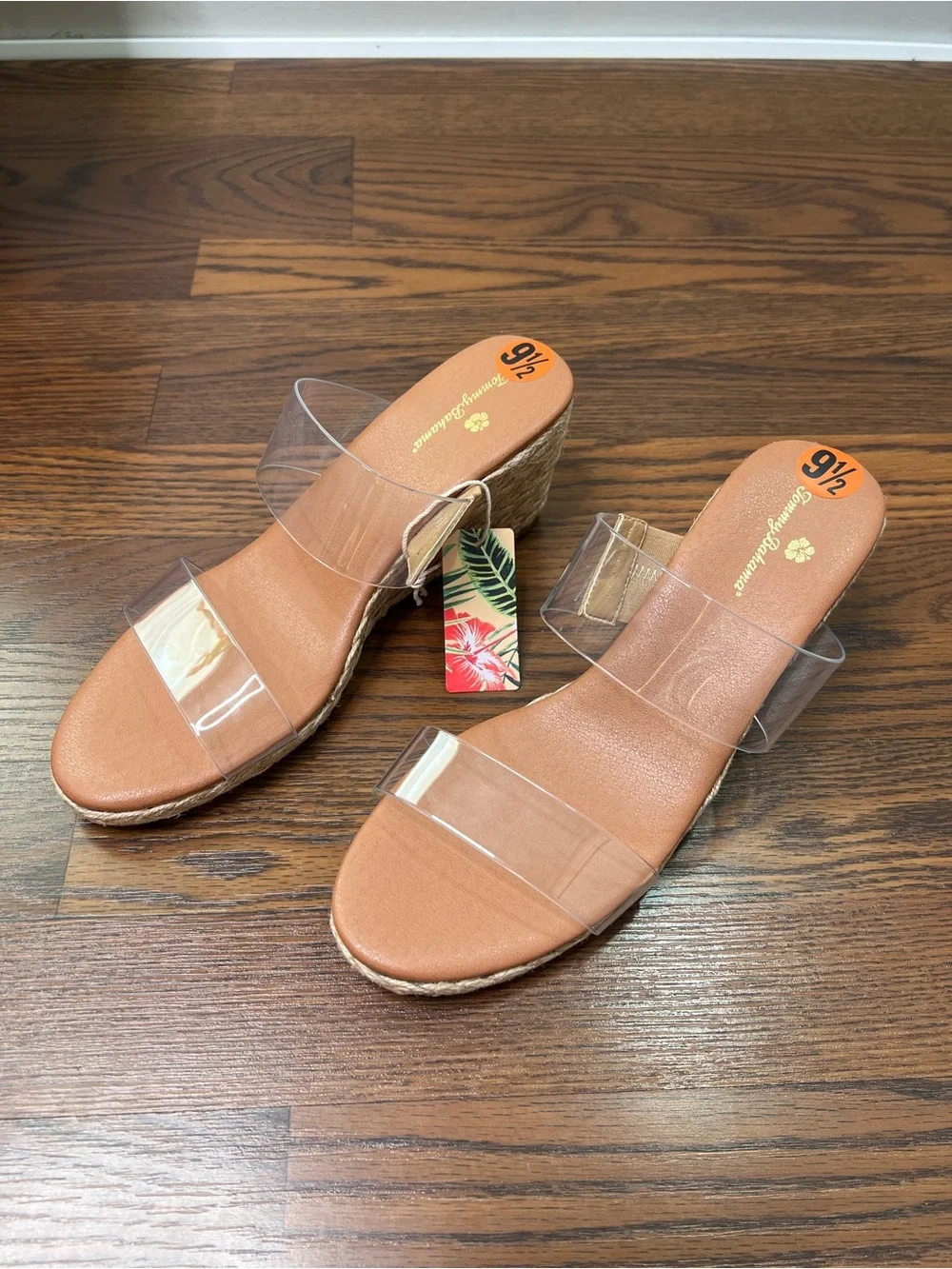 Tommy Bahama jute-wrapped Wedge Sandals with clear transparent straps size 9.5